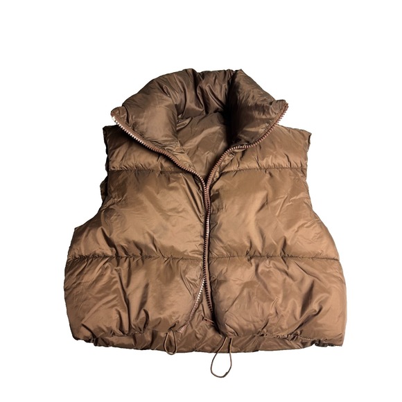 Brown Quilted Puffer Vest M Cocoa Neutral Quiet Luxury Minimalist Capsule - Picture 2 of 14
